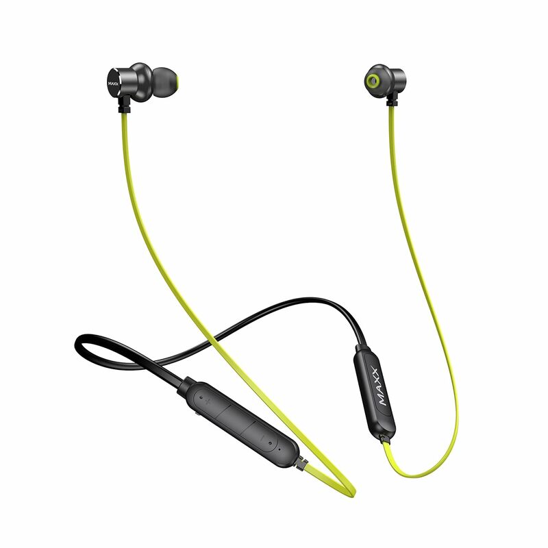 Maxx NX9 Wireless Bluetooth in Ear Neckband Earphones with Magnetic Buds, Upto 25 Hours Playtime, IPX6 Water Resistance, Advanced 5.2 for Seamless Connectivity (Black & Green)