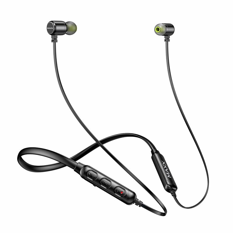 Maxx NX2 Wireless Bluetooth in Ear Neckband Earphone, Rapid Charge, Magnetic Buds Upto 25Hrs Playtime,Dual Pairing Wireless (Black)
