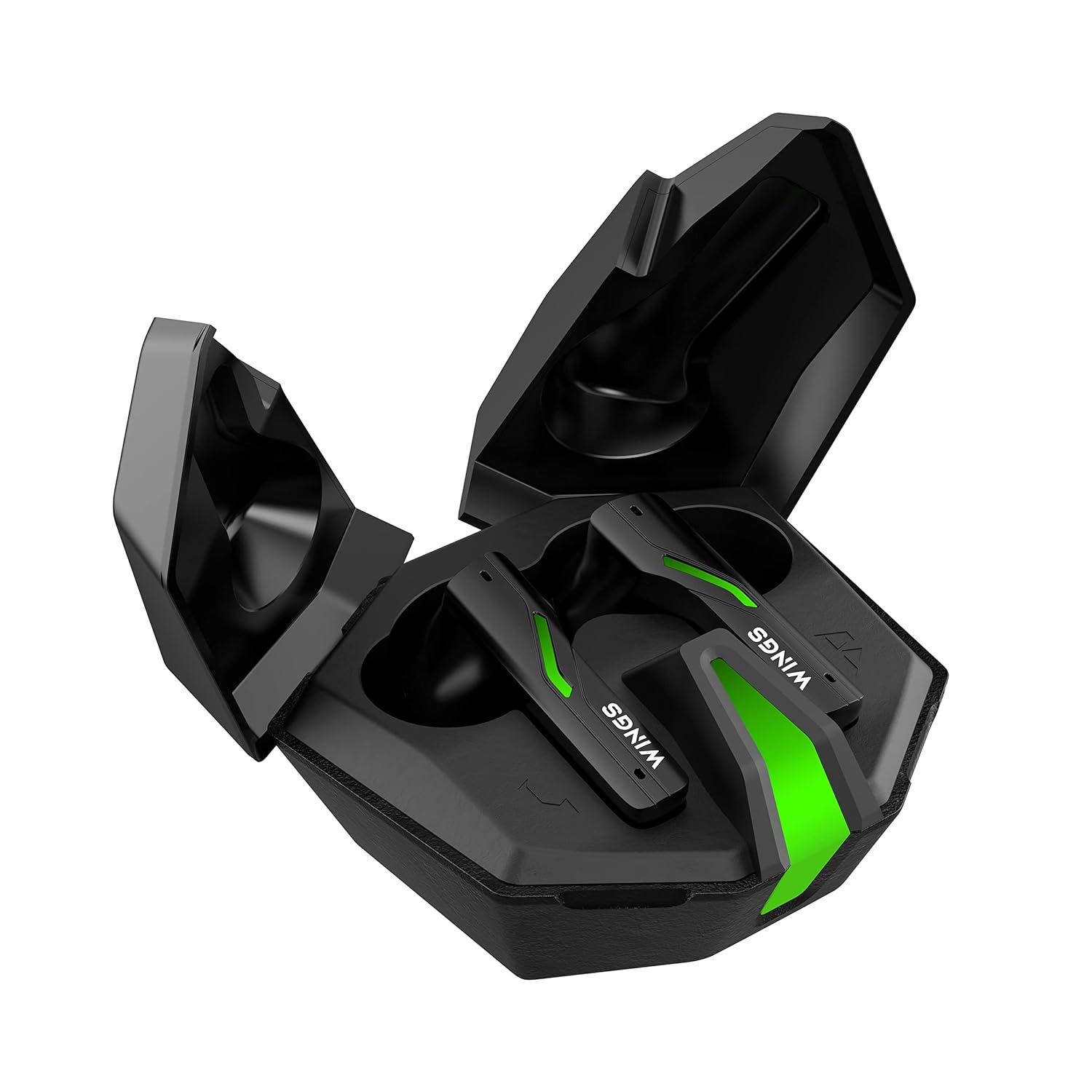 Wings Phantom 850 Low Latency Wireless Earbuds, Bluetooth Headphones with App Support, Split Cover Gaming Case with LED Lights, 50 Hours Playtime,Quad ENC Mic, Touch Controls TWS in Ear Headsets