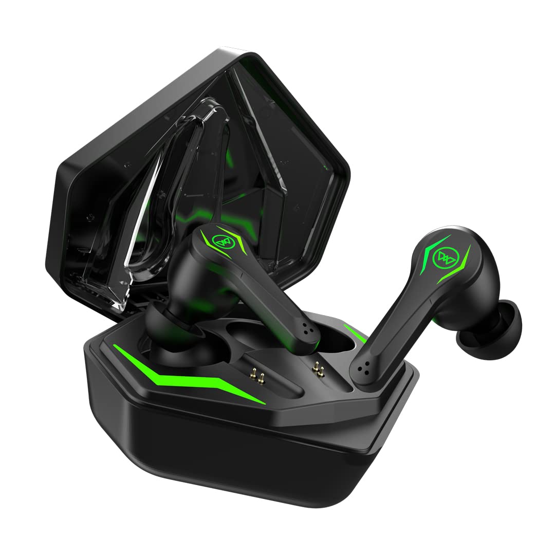 Wings Phantom Pro Earphones Gaming in Ear Earbuds with Led Battery Indicator,50Ms Low Latency,Bluetooth 5.3,40 Hours Playtime,Mems Mic,Ipx4 Resist,12Mm Driver,500Mah Case,Headphones,(Black TWS)