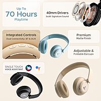 boAt Rockerz 450 Pro Bluetooth On Ear Headphones with Mic with 70 Hours Battery, 40Mm Drivers, Bluetooth V5.0 Padded Ear Cushions, Easy Access Controls and Voice Assistant