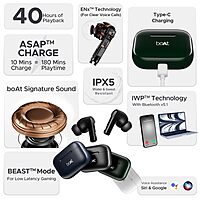 boAt Airdopes 161/ Airdopes 163 Bluetooth in Ear Earbuds with 40 HRS Battery, Fast Charge, 13mm Drivers, IPX5, Quick Touch Response Control