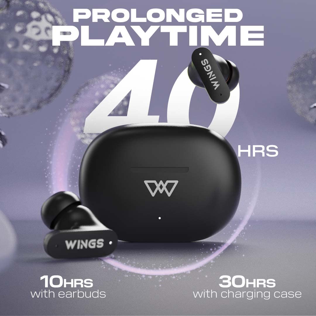 Wings Phantom 315 Wireless in Ear Earphones with 40 Hours of Battery Backup, Low Latency 40 ms, Wireless Headphones with ENC mics, Bluetooth 5.3 TWS