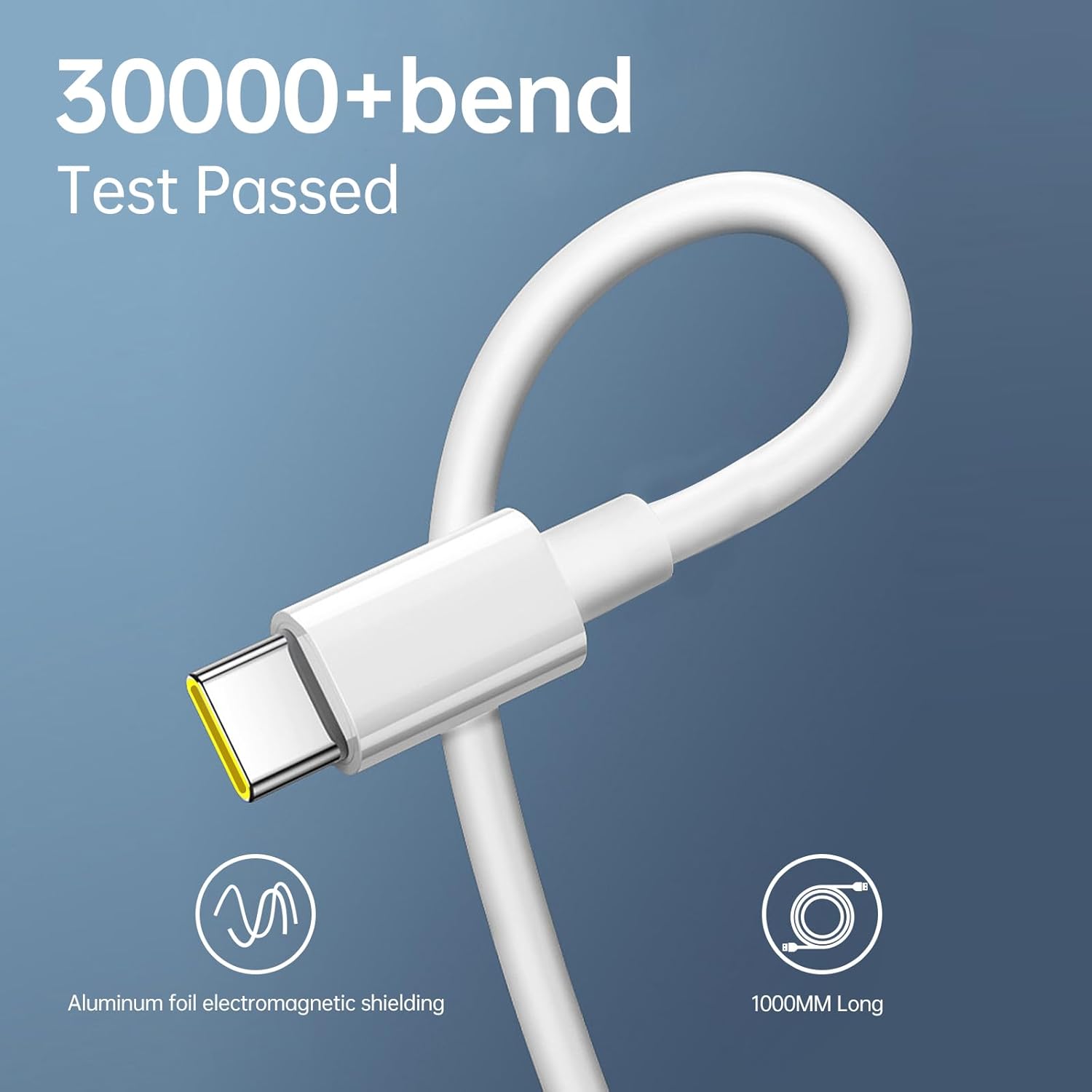 SHKOD Unbreakable 67W / 5A | Fast Charging | 1000mm Long Braided | Type C | Cable for Smartphones Tablets Laptops & other Type C devices PD Technology 480Mbps Data Sync Quick Charge 3.0 (White)