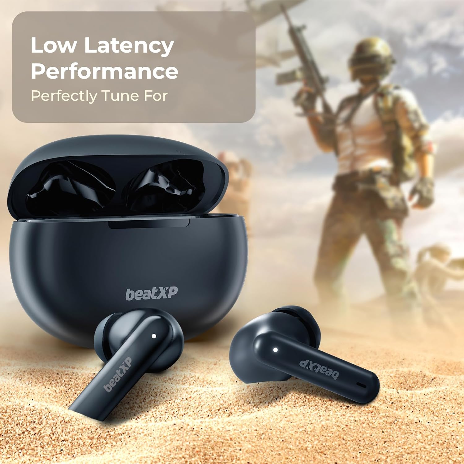 beatXP Tune XPods Bluetooth True Wireless in Ear Buds with 50H Playtime, Quad Mic ENC Tech, Low Latency, Type C Earphone with 10mm Drivers, IPX5 Water Resistance, BT 5.3, Touch Control (Black)