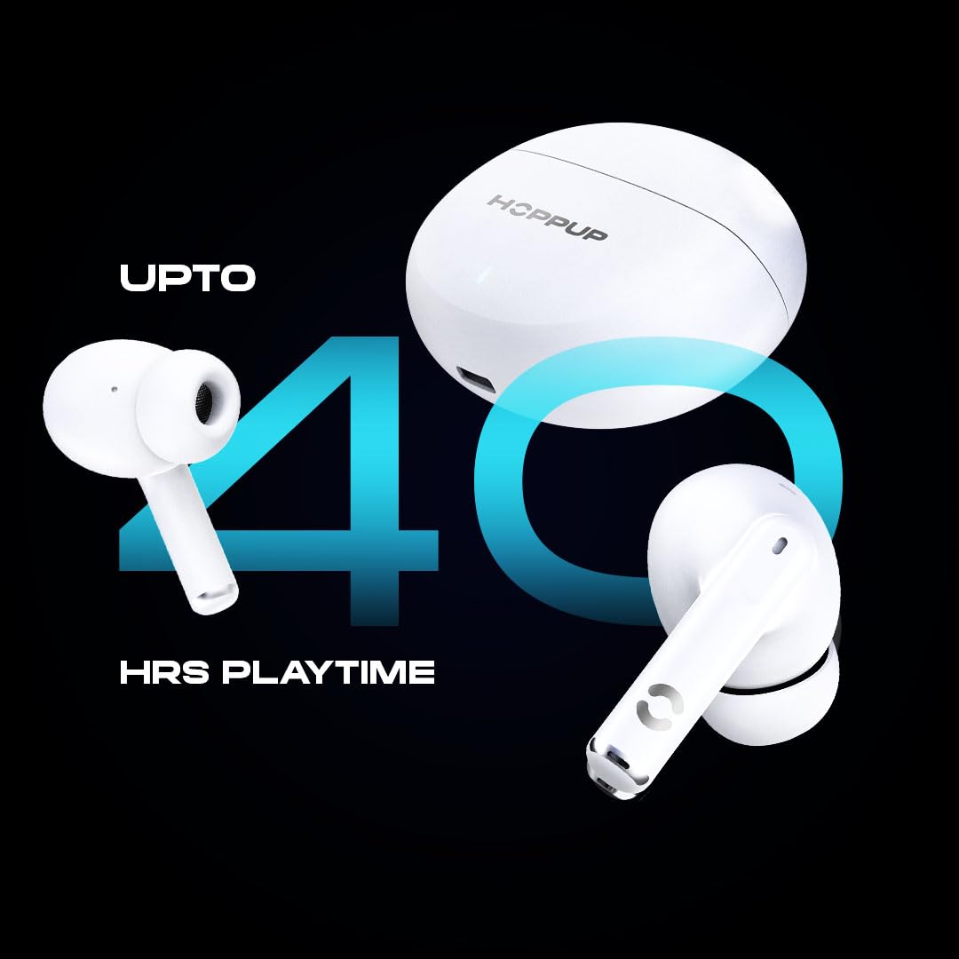 HOPPUP AirDoze Fusion Earbuds with 40 Hours Playtime| 40ms Low Latency Gaming Mode| 13mm Dynamic Driver| Bluetooth 5.3 Technology| Type-c Fast Charging| White Color for Music, Gaming, Gym, Travel