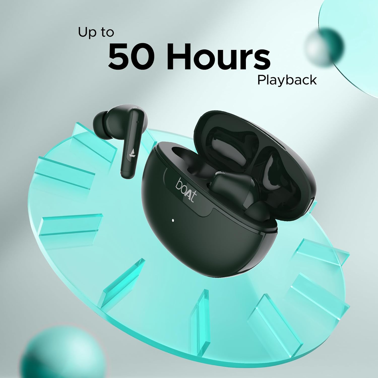 boAt Airdopes 161 ANC TWS Earbuds w/ 32 dB ANC, 50 hrs Playback, 50 ms Low Latency BEASTTM Mode, IWPTM Tech, Dual EQ Modes, 4 Mics with ENx, ASAP Charge, Bluetooth v5.3(Green)