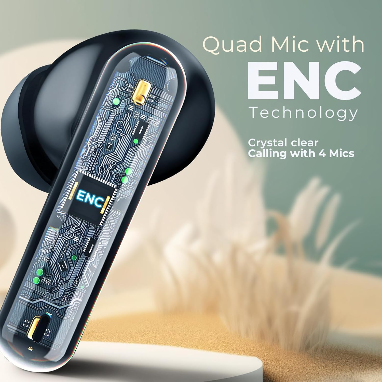 beatXP Tune XPods Bluetooth True Wireless in Ear Buds with 50H Playtime, Quad Mic ENC Tech, Low Latency, Type C Earphone with 10mm Drivers, IPX5 Water Resistance, BT 5.3, Touch Control (Black)