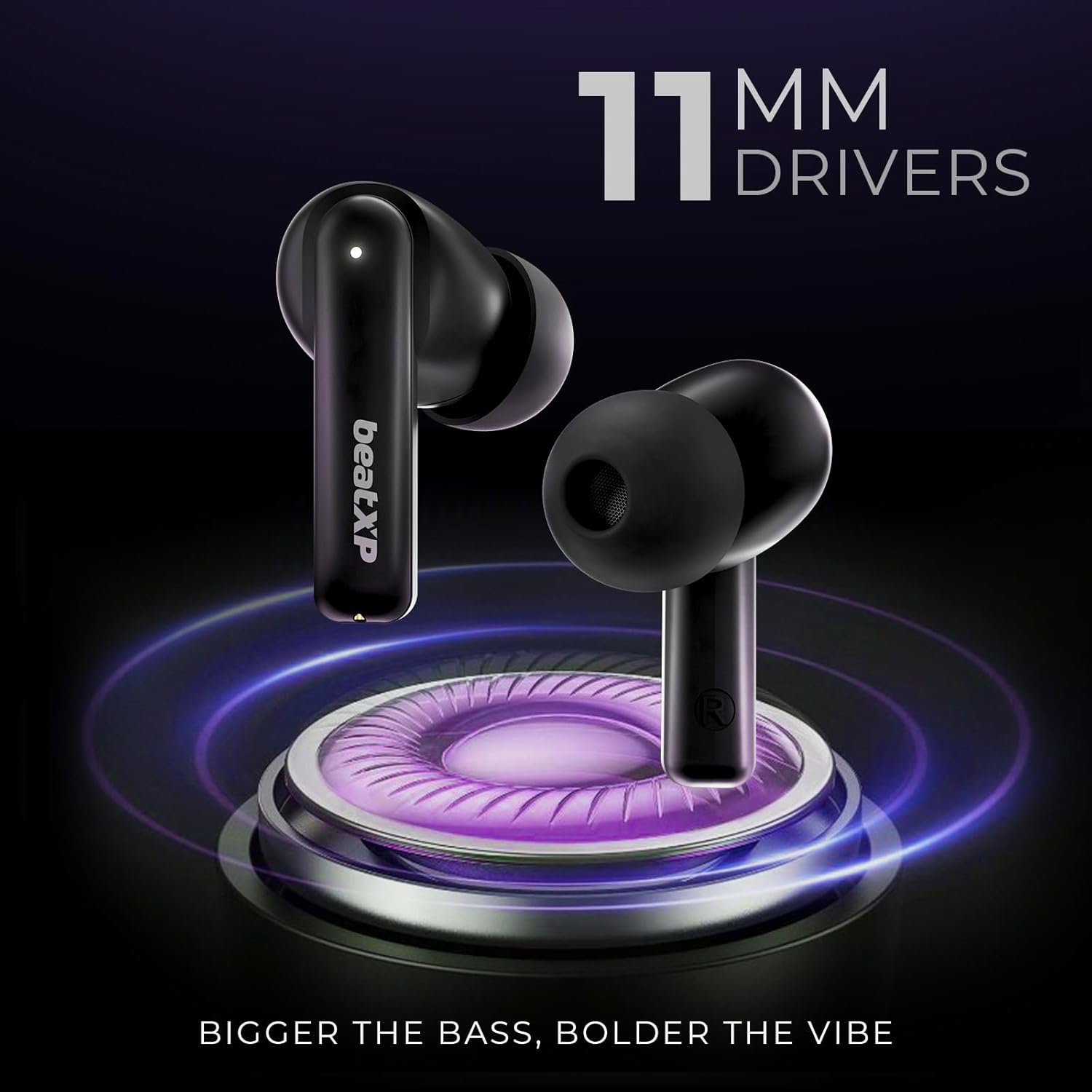 beatXP Vibe XPods Bluetooth True Wireless Ear buds with 60H Playtime, Quad Mic ENC, Gaming Mode with 40ms low latency, Type C earphone with 11mm drivers, IPX5, BT 5.3, Touch Control (Black)