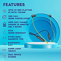 Maxx NX9 Wireless Bluetooth in Ear Neckband Earphones with Magnetic Buds, Upto 25 Hours Playtime, IPX6 Water Resistance, Advanced 5.2 for Seamless Connectivity (Black & Green)