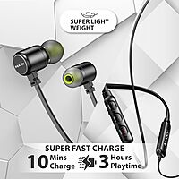 Maxx NX2 Wireless Bluetooth in Ear Neckband Earphone, Rapid Charge, Magnetic Buds Upto 25Hrs Playtime,Dual Pairing Wireless (Black)