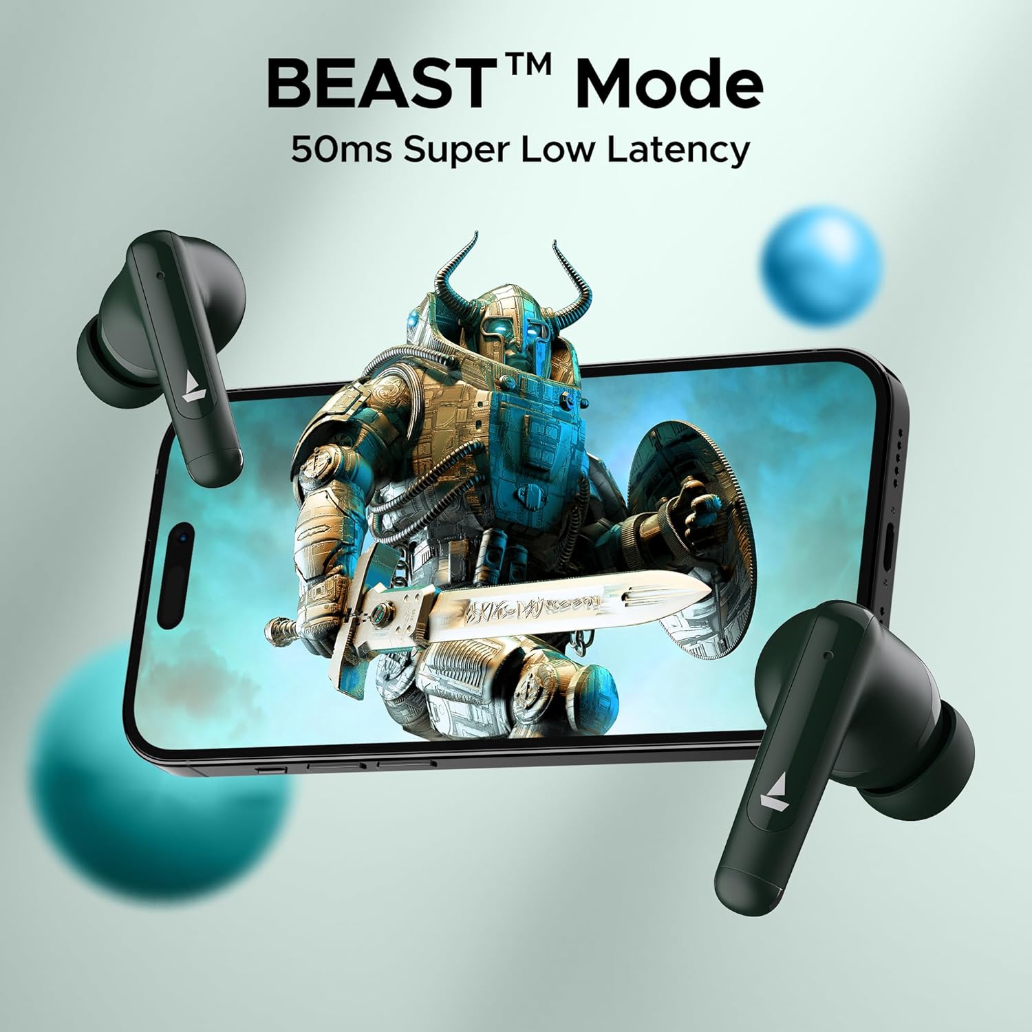 boAt Airdopes 161 ANC TWS Earbuds w/ 32 dB ANC, 50 hrs Playback, 50 ms Low Latency BEASTTM Mode, IWPTM Tech, Dual EQ Modes, 4 Mics with ENx, ASAP Charge, Bluetooth v5.3(Green)