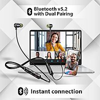 Maxx NX2 Wireless Bluetooth in Ear Neckband Earphone, Rapid Charge, Magnetic Buds Upto 25Hrs Playtime,Dual Pairing Wireless (Black)
