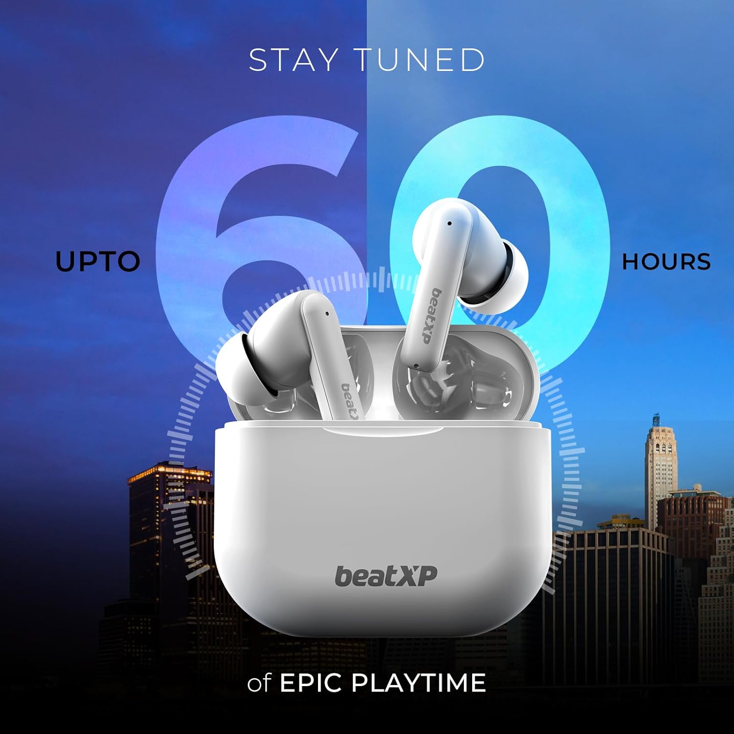 beatXP Vibe XPods Bluetooth True Wireless Ear buds with 60H Playtime, Quad Mic ENC, Gaming Mode with 40ms low latency, Type C earphone with 11mm drivers, IPX5, BT 5.3, Touch Control (Black)