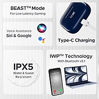 boAt Airdopes 161/ Airdopes 163 Bluetooth in Ear Earbuds with 40 HRS Battery, Fast Charge, 13mm Drivers, IPX5, Quick Touch Response Control