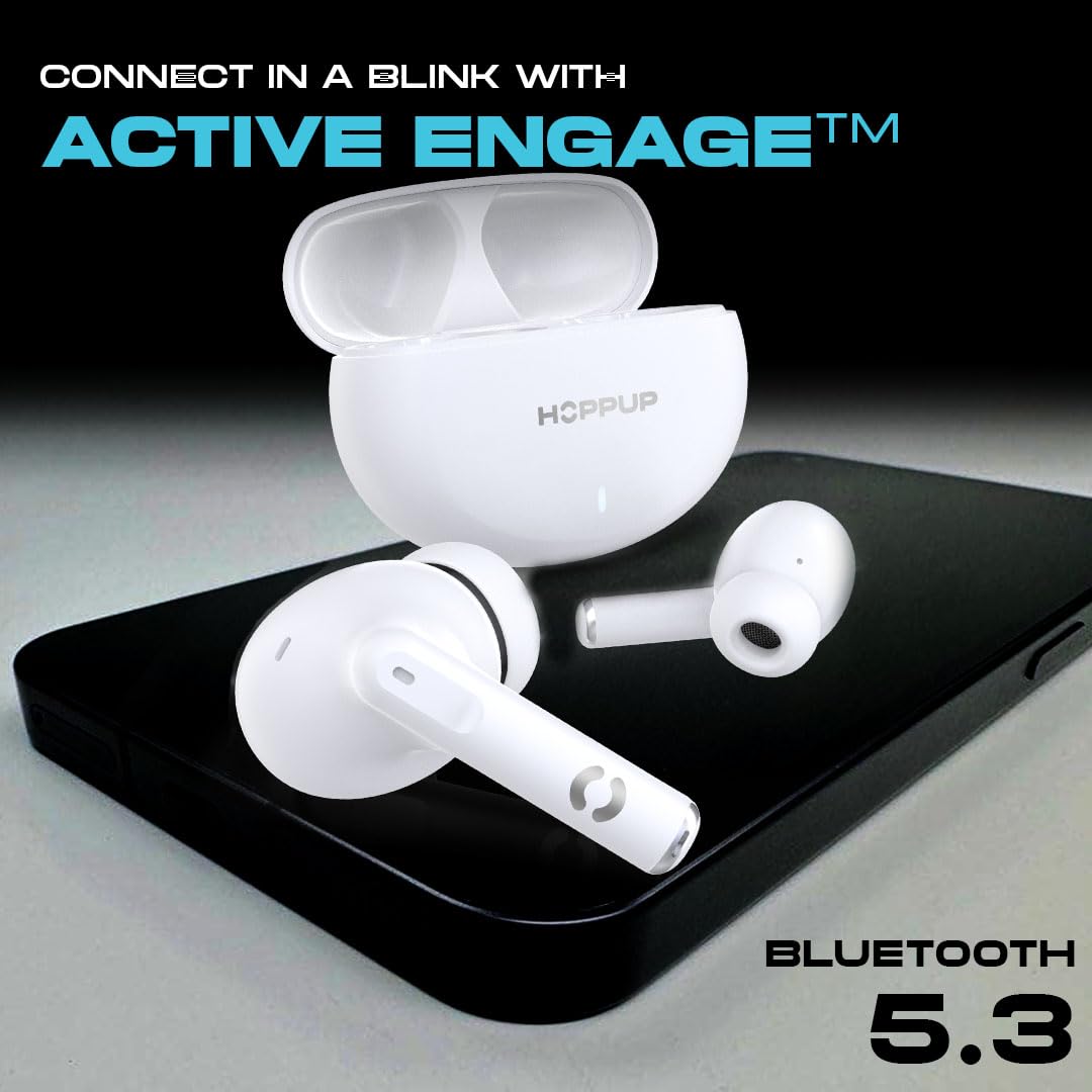 HOPPUP AirDoze Fusion Earbuds with 40 Hours Playtime| 40ms Low Latency Gaming Mode| 13mm Dynamic Driver| Bluetooth 5.3 Technology| Type-c Fast Charging| White Color for Music, Gaming, Gym, Travel