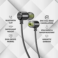 Maxx NX2 Wireless Bluetooth in Ear Neckband Earphone, Rapid Charge, Magnetic Buds Upto 25Hrs Playtime,Dual Pairing Wireless (Black)