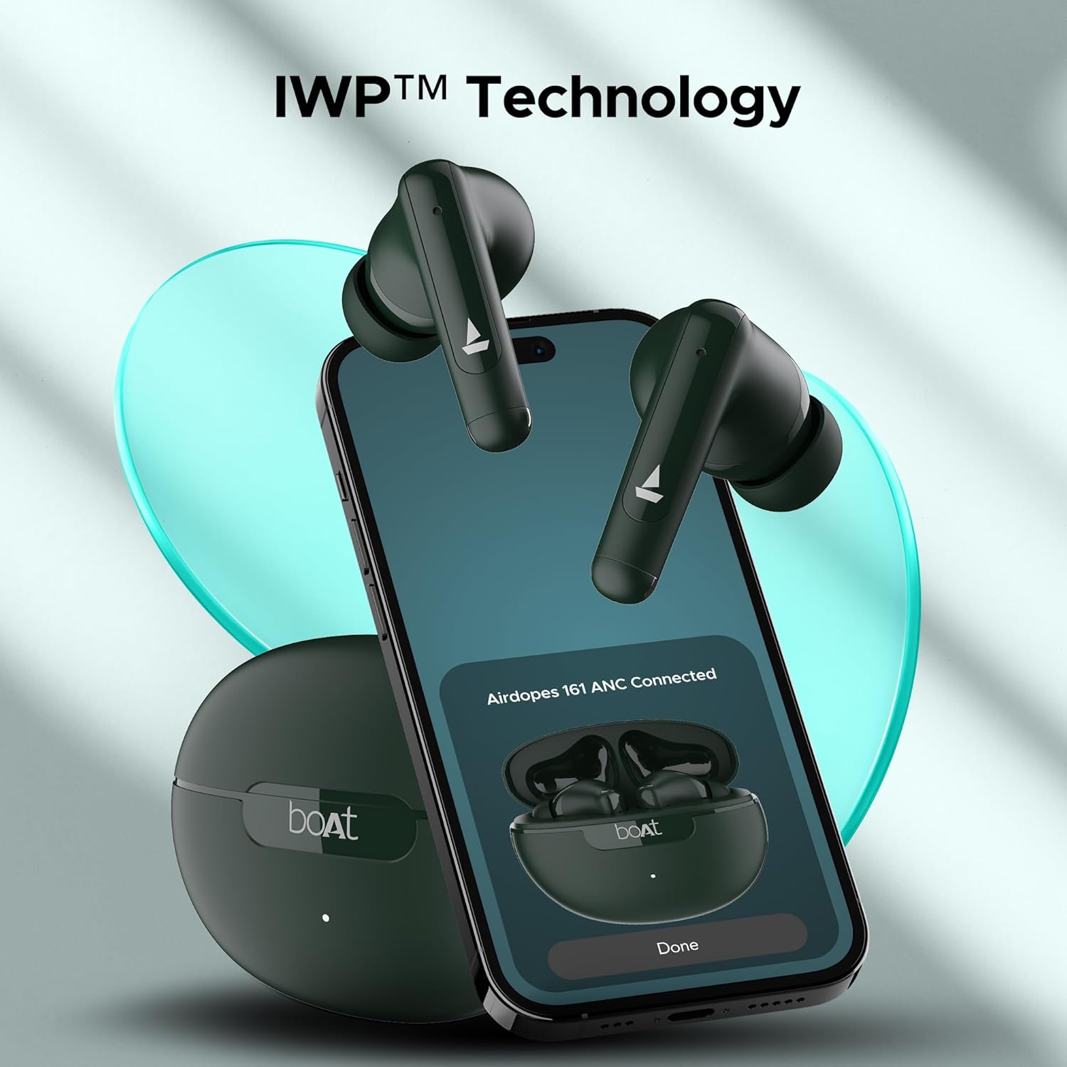 boAt Airdopes 161 ANC TWS Earbuds w/ 32 dB ANC, 50 hrs Playback, 50 ms Low Latency BEASTTM Mode, IWPTM Tech, Dual EQ Modes, 4 Mics with ENx, ASAP Charge, Bluetooth v5.3(Green)